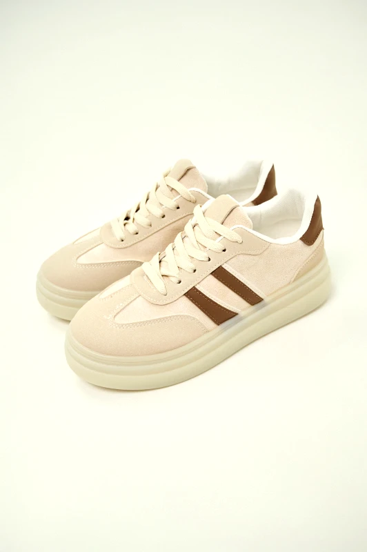 Sneakers Suede Platform Με Καφέ Λεπτομέρειες