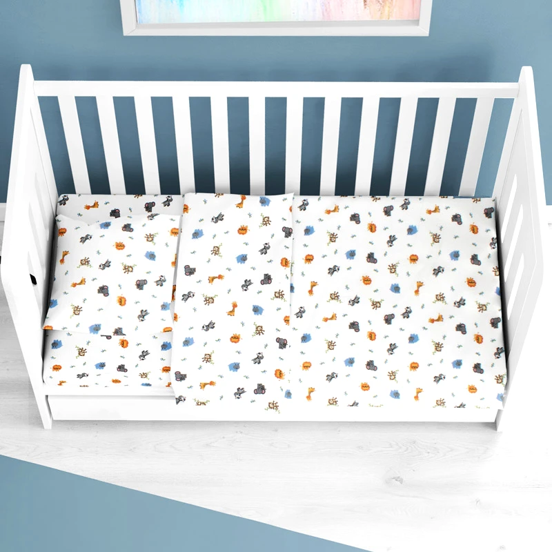 Dimcol Φανελένια Σεντόνια Κούνιας Σετ Dimcol Zoo 29 Blue 120x160