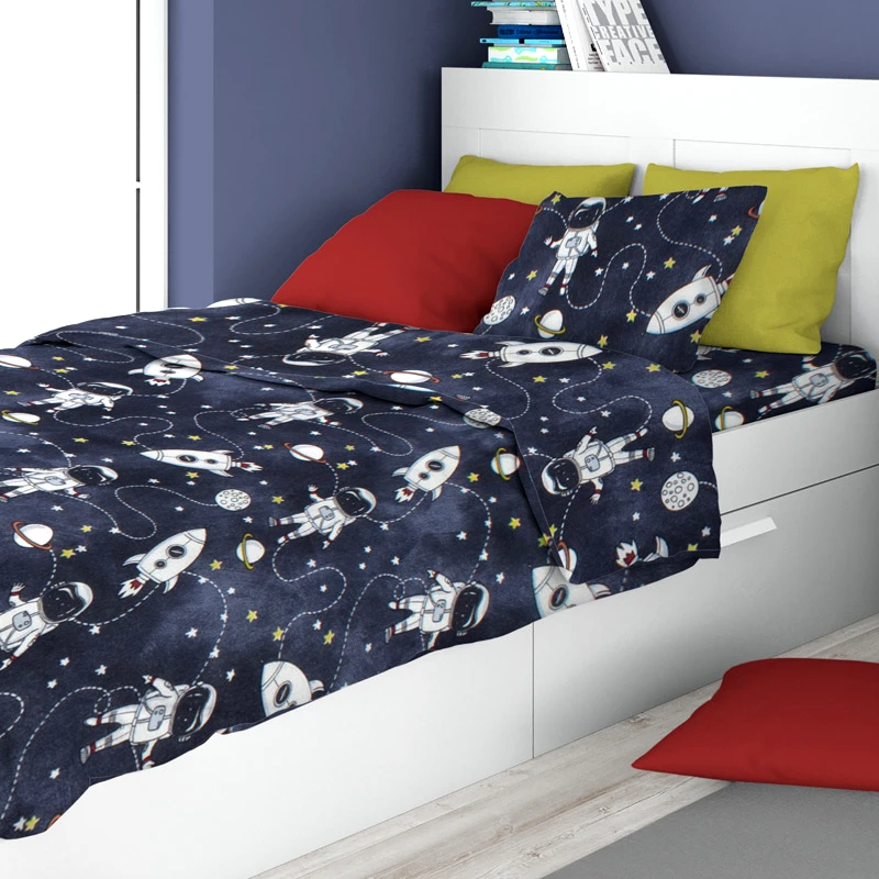 Dimcol Φανελένια Σεντόνια Μονά Σετ Dimcol Galaxy Travel 90 Blue 160x240