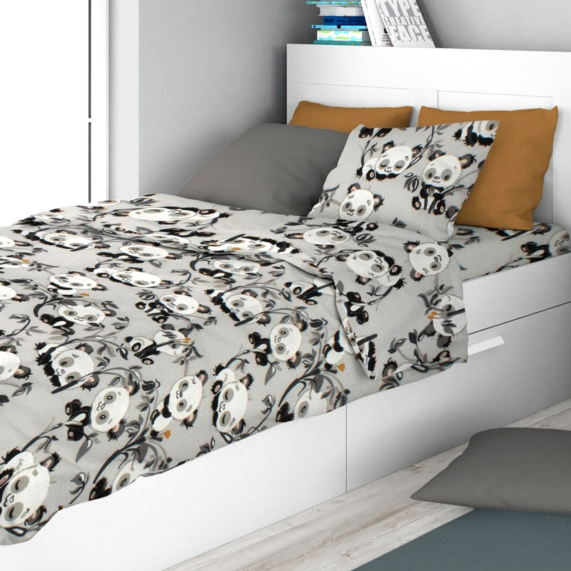 Dimcol Φανελένια Σεντόνια Μονά Σετ Dimcol Panda Bear 96 Grey 160x240