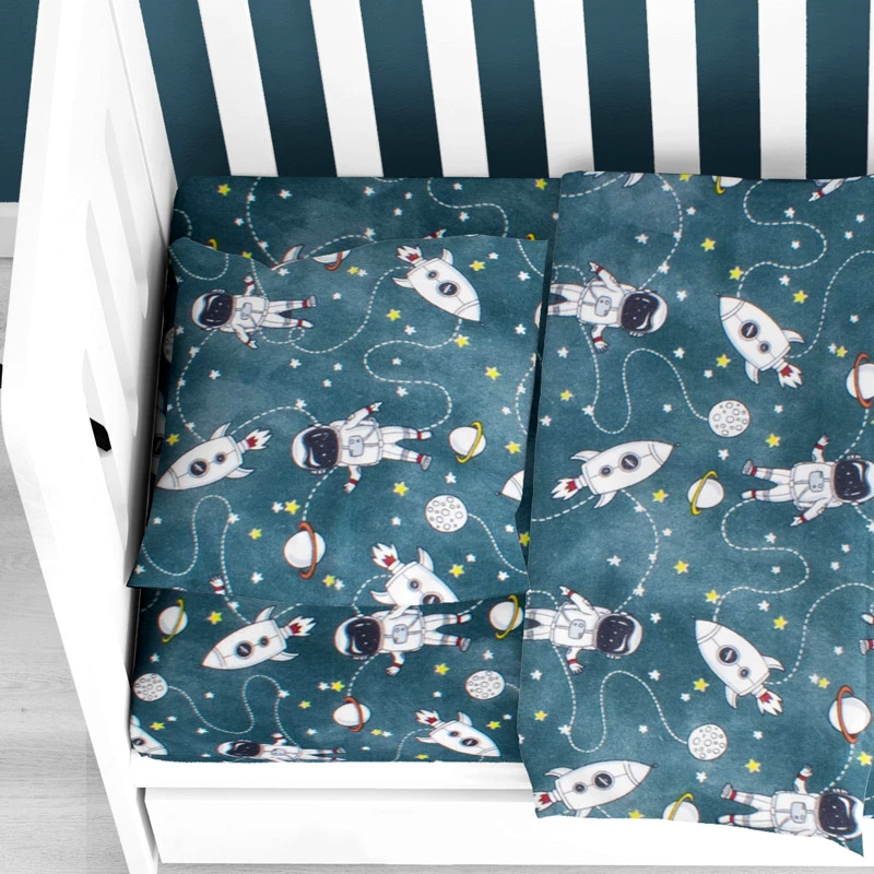 Dimcol Φανελένια Βρεφική Μαξιλαροθήκη Dimcol Galaxy Travel 91 Petrol 35x45