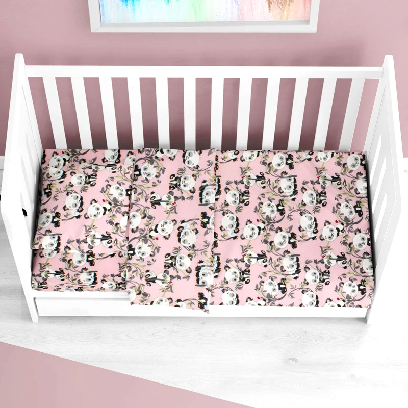 Dimcol Φανελένιο Σεντόνι Κούνιας Με Λάστιχο Dimcol Panda Bear 97 Pink 70x140+15