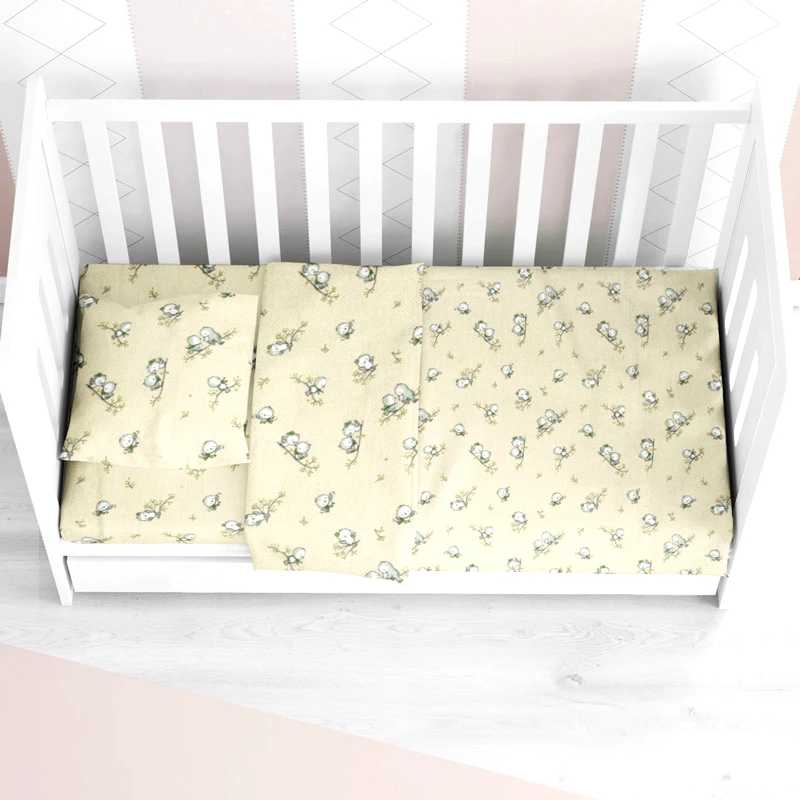 Dimcol Φανελένια Σεντόνια Κούνιας Σετ Dimcol Birds 16 Ecru