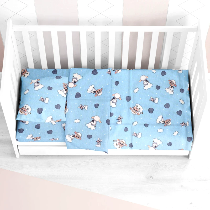 Dimcol Φανελένιο Σεντόνι Κούνιας Με Λάστιχο Dimcol Sheep 06 Blue