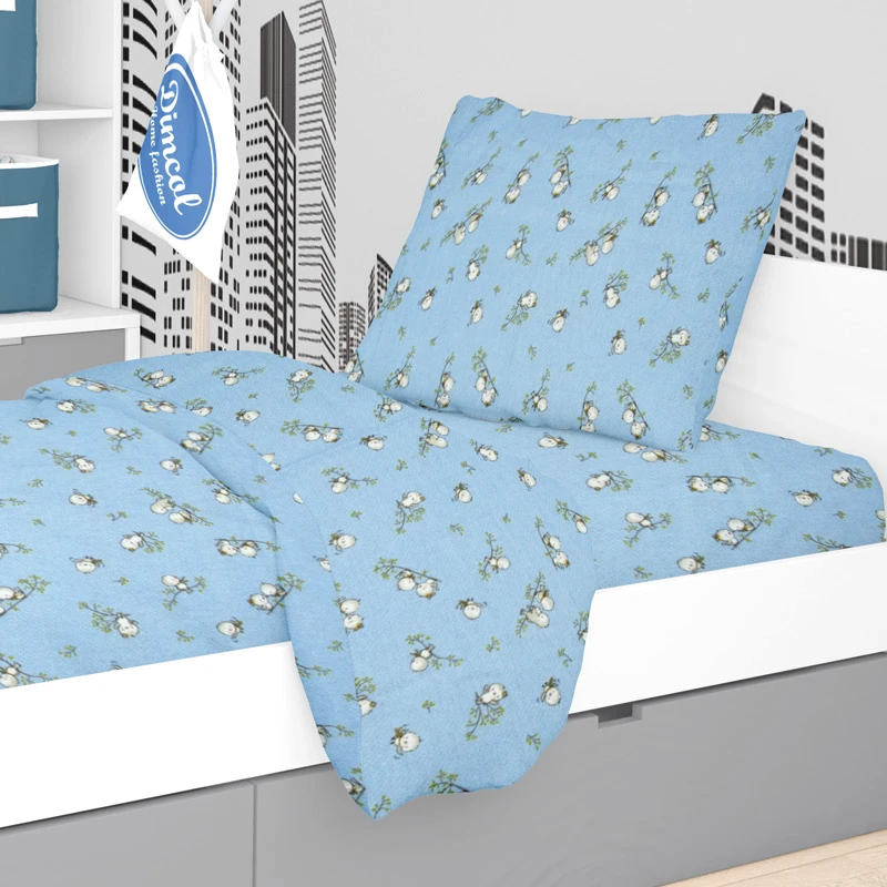 Dimcol Φανελένια Σεντόνια Μονά Σετ Dimcol Birds 14 Blue