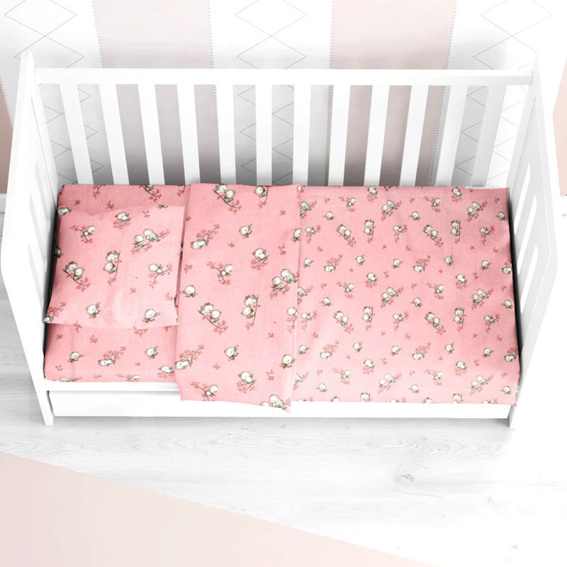 Dimcol Φανελένιο Πάπλωμα Κούνιας 120x160 Dimcol Birds 15 Pink 120x160