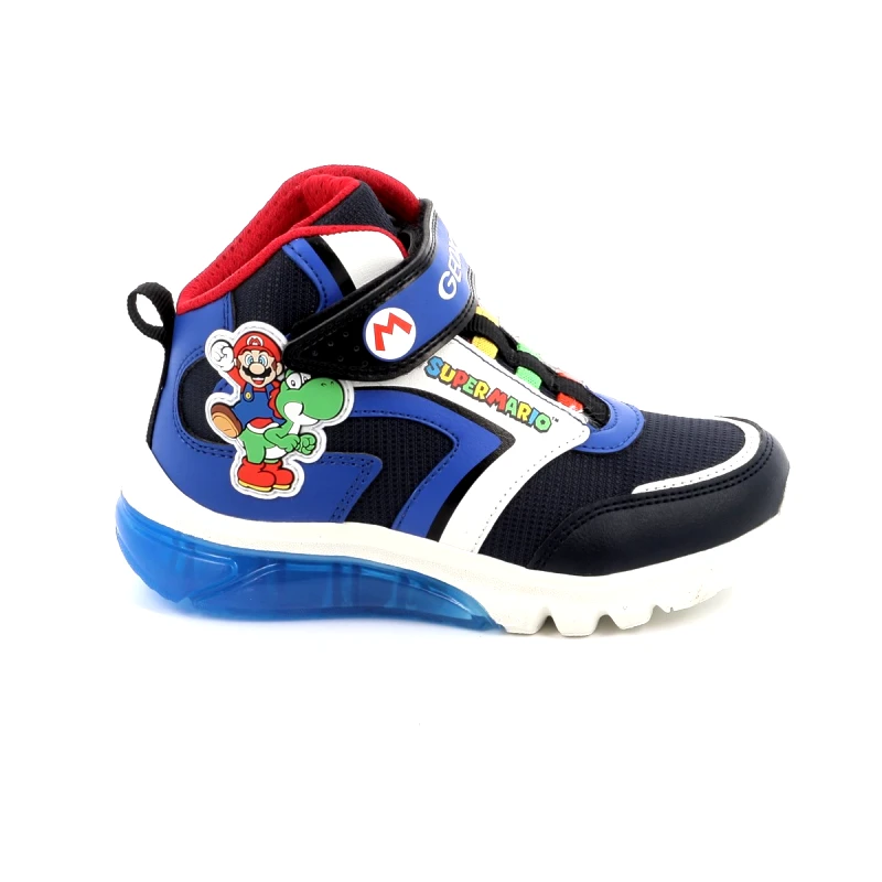 GEOX Παιδικό Αθλητικό Μποτάκι για Αγόρι Geox Super Mario Ανατομικό Χρώματος Μπλε με Φωτάκια On/Off J46LBJ 054FU C4226