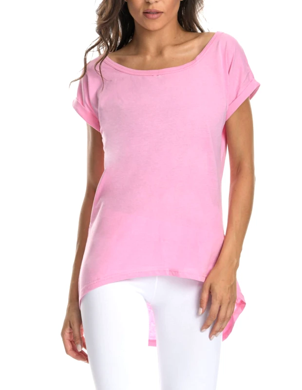 SIXTY DEGREES Γυναικείο κοντομάνικο ριχτό μπλουζάκι σε ροζ χρώμα