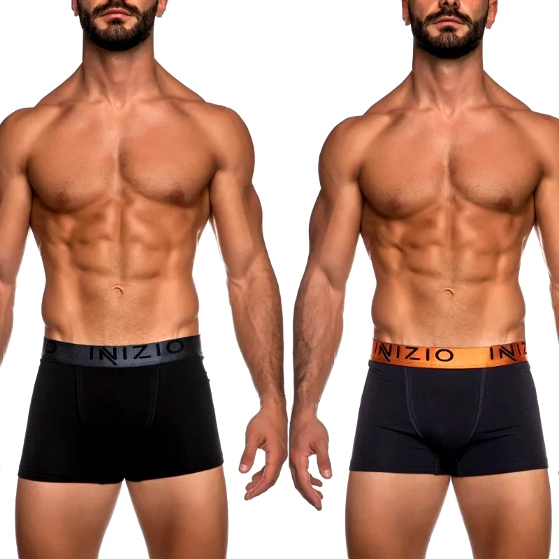 INIZIO Ανδρικό Boxer με εξωτερικό Μεταλλιζέ λάστιχο 2τμχ | 4400-14 ΑΝΘΡΑΚΙ/ΠΟΡΤΟΚΑΛΙ-ΜΑΥΡΟ/ΑΝΘΡΑΚΙ