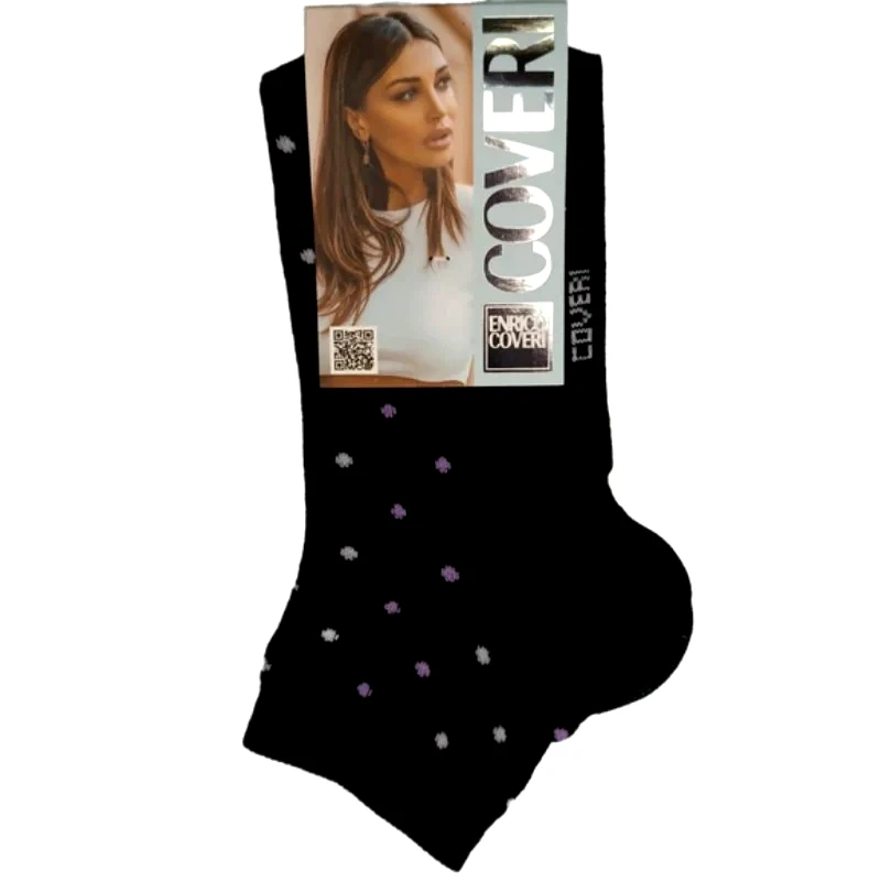 ENRICO COVERI Γυναικεία κάλτσα ημίκοντη με 'Πουά' σχέδιο | 14_1ASS ΜΑΥΡΟ-ΛΙΛΑ