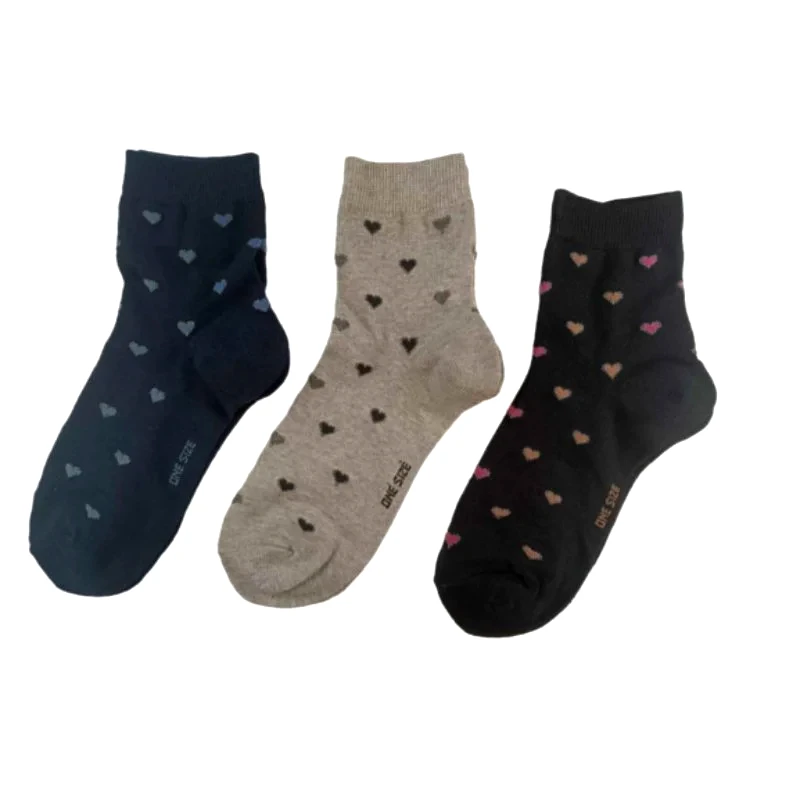 ENRICO COVERI Γυναικεία κάλτσα (3άδα) ημίκοντη με σχέδιο 'Καρδιές' | LIFE-4C ΜΑΥΡΟ-ΓΚΡΙ-ΜΠΛΕ ΣΚΟΥΡΟ