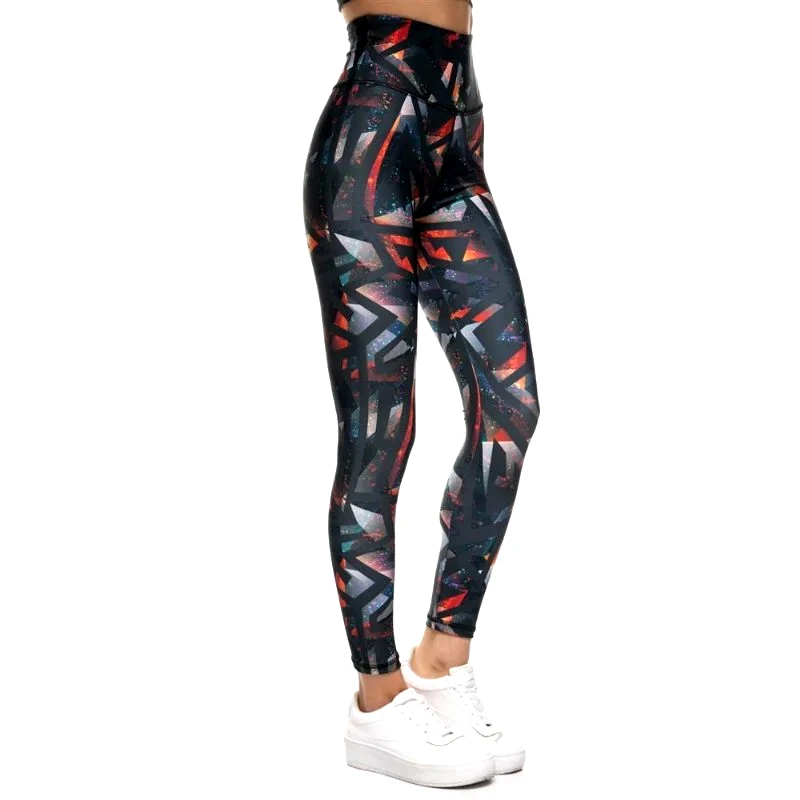 INIZIO Ψηλόμεσο Push-Up κολάν με φαρδύ λάστιχο Color Printed ΜΑΥΡΟ ΜΕ ΣΧΕΔΙΟ