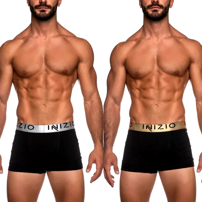 INIZIO Ανδρικό Boxer με εξωτερικό ματ λάστιχο 2τμχ (Υπερμεγέθη) | 4400-BS-2 ΜΑΥΡΟ/ΑΣΗΜΙ-ΜΑΥΡΟ/ΧΡΥΣΟ