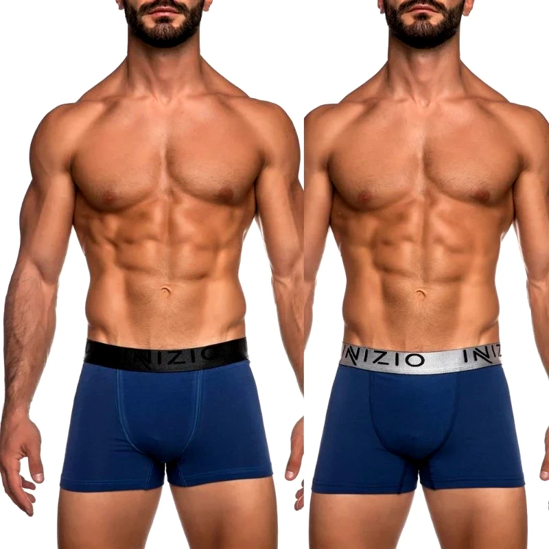 INIZIO Ανδρικό Boxer με εξωτερικό Μεταλλιζέ λάστιχο 2τμχ | 44100-5 ΤΖΙΝ/ΜΑΥΡΟ-ΤΖΙΝ/ΑΣΗΜΙ