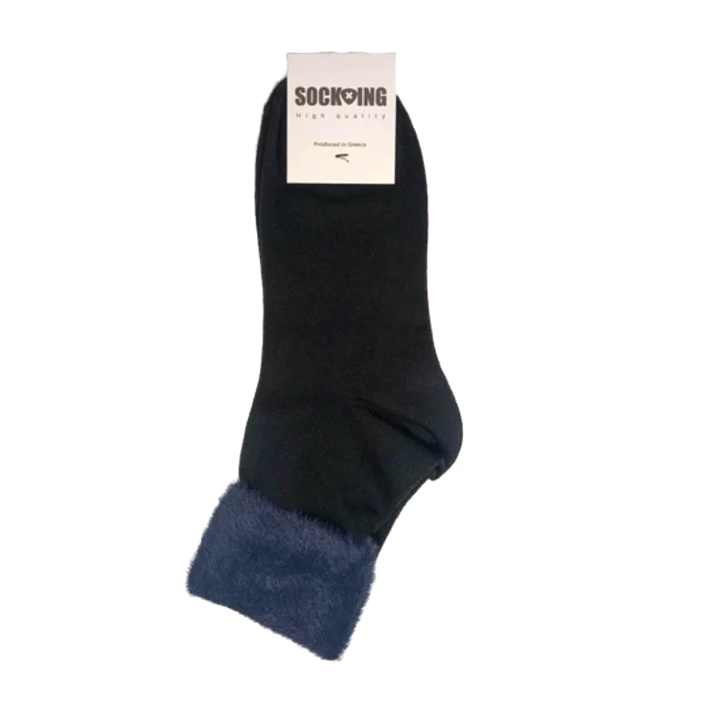 Sock-Ing Γυναικεία κάλτσα με σχέδιο γούνα στο τελείωμα | 5075 ΜΠΛΕ ΣΚΟΥΡΟ