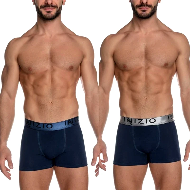 INIZIO Ανδρικό Boxer με εξωτερικό Μεταλλιζέ λάστιχο 2τμχ | 44100-11 ΜΠΛΕ/ΤΖΙΝ-ΜΠΛΕ/ΑΣΗΜΙ