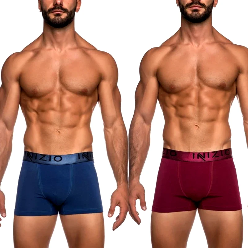 INIZIO Ανδρικό Boxer με εξωτερικό Μεταλλιζέ λάστιχο 2τμχ | 44100-7 ΤΖΙΝ/ΤΖΙΝ-ΜΠΟΡΝΤΟ/ΜΠΟΡΝΤΟ
