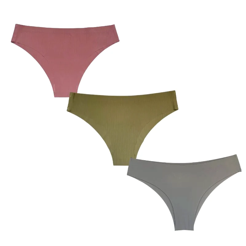 NUDS 3αδα slip rib χωρίς ραφές (Σάπιο μήλο, Χακί, Γκρι) ΠΟΛΥΧΡΩΜΟ