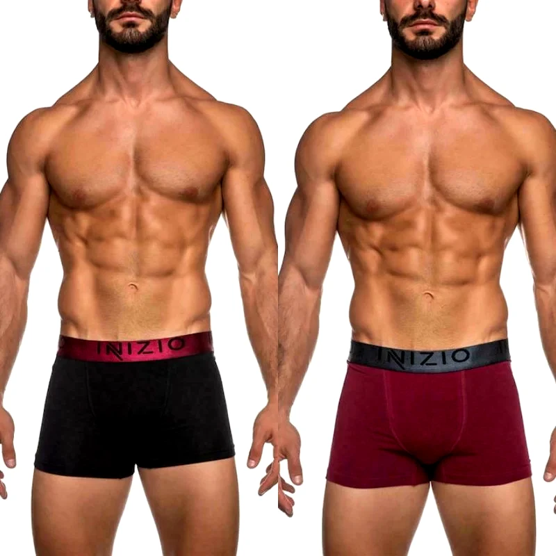 INIZIO Ανδρικό Boxer με εξωτερικό Μεταλλιζέ λάστιχο 2τμχ | 4400-24 ΜΠΟΡΝΤΟ/ΜΑΥΡΟ-ΜΑΥΡΟ/ΜΠΟΡΝΤΟ