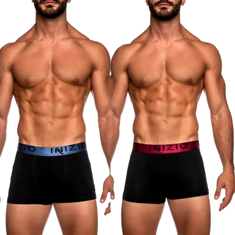 INIZIO Ανδρικό Boxer με εξωτερικό ματ λάστιχο 2τμχ (Υπερμεγέθη) | 4400-BS-3 ΜΑΥΡΟ/ΜΠΟΡΝΤΟ-ΜΑΥΡΟ/ΤΖΙΝ