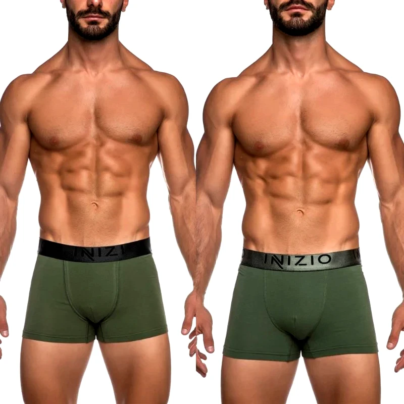 INIZIO Ανδρικό Boxer με εξωτερικό Μεταλλιζέ λάστιχο 2τμχ | 44100-8 ΧΑΚΙ/ΧΑΚΙ-ΧΑΚΙ/ΜΑΥΡΟ