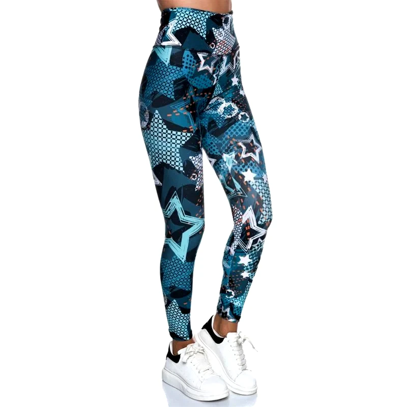 INIZIO Ψηλόμεσο Push-Up κολάν με σχέδιο αστέρια ΜΠΛΕ ΜΕ ΣΧΕΔΙΟ