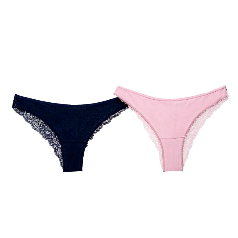 COTONELLA Δυάδα Brazil Slip με δαντέλα | GD284 - E211 ΡΟΖ-ΜΠΛΕ