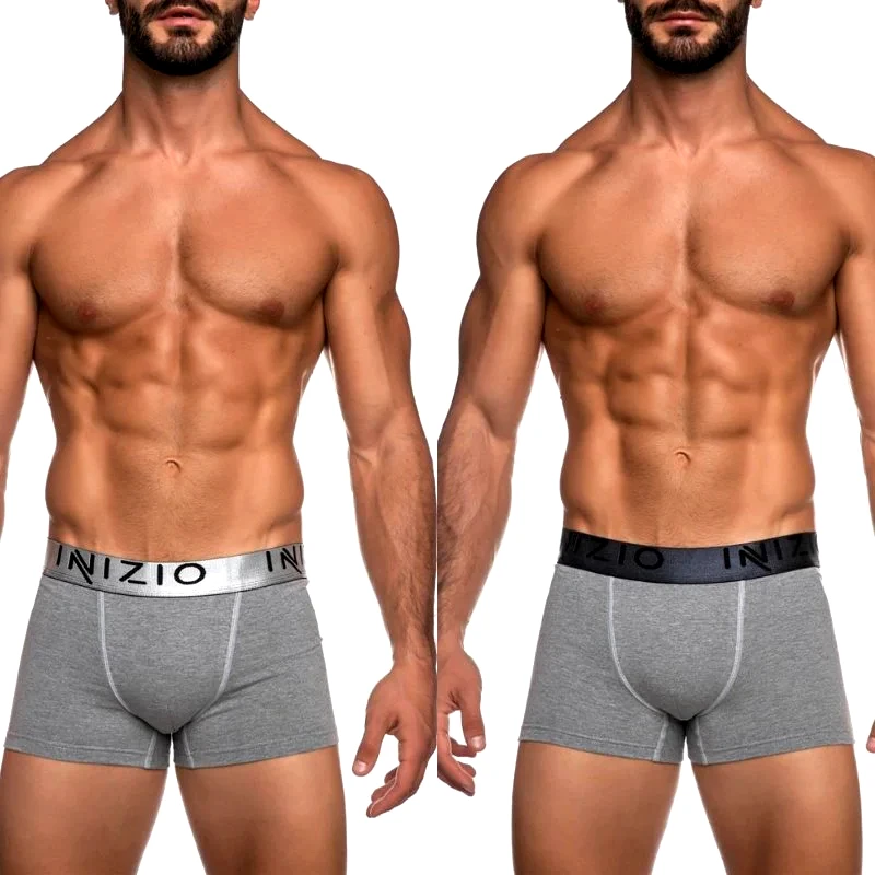 INIZIO Ανδρικό Boxer με εξωτερικό Μεταλλιζέ λάστιχο 2τμχ | 4400-27 ΓΚΡΙ/ΑΣΗΜΙ-ΓΚΡΙ/ΑΝΘΡΑΚΙ