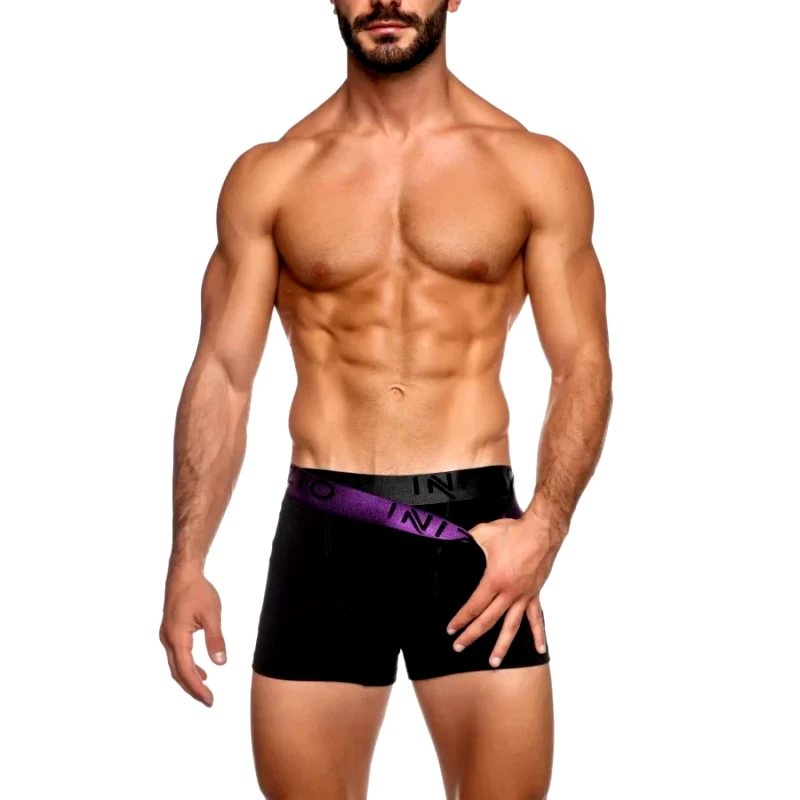 INIZIO Ανδρικό Boxer με εξωτερικό Μεταλλιζέ λάστιχο 2τμχ | 4400-10 ΜΑΥΡΟ/ΜΑΥΡΟ-ΜΑΥΡΟ/ΜΩΒ