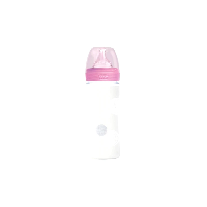Chicco Μπιμπερό Γυαλινο Well Being Ροζ 240Ml Σιλικόνης (A50-28721-10)