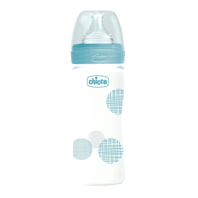 Chicco Μπιμπερό Γυαλινο Well Being Σιελ 240Ml σιλικόνης (A50-28721-20)
