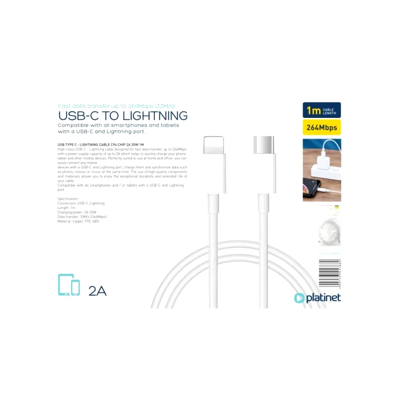 Platinet Platinet Usb Tupe-C Lightning Cable 20W 1M (PUCLC941W)
