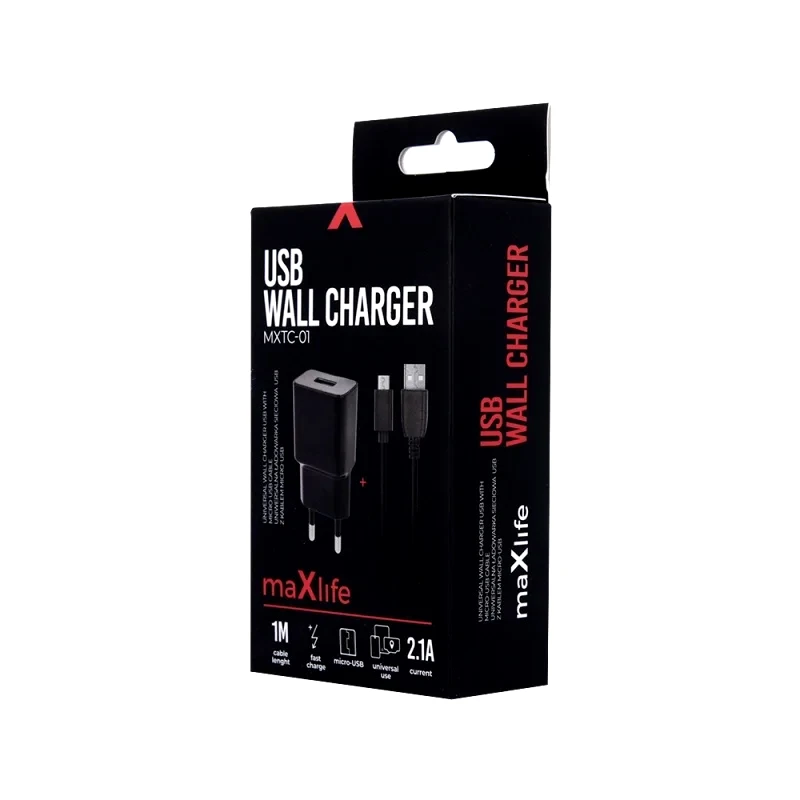 Maxlife Φορτιστης Maxlife MXTC-011x USB 2.1A black + microUSB cable (20 (MAXLIFE)