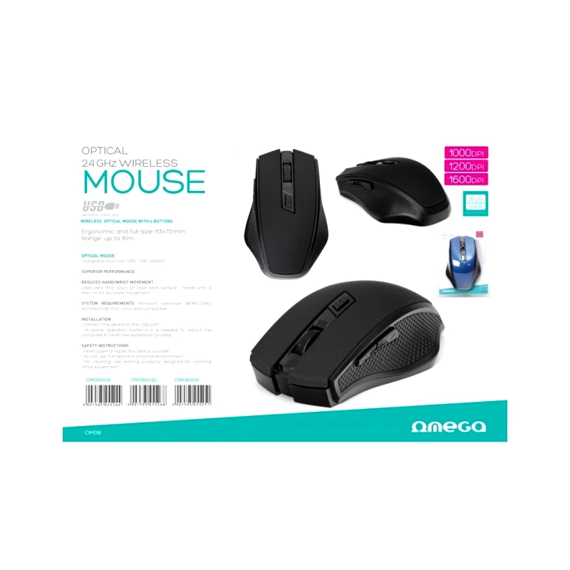 Omega Aσυρματο Ποντικι Omega Omo8 Wl Μπλε 1200 Dpi (OMO10518BL)