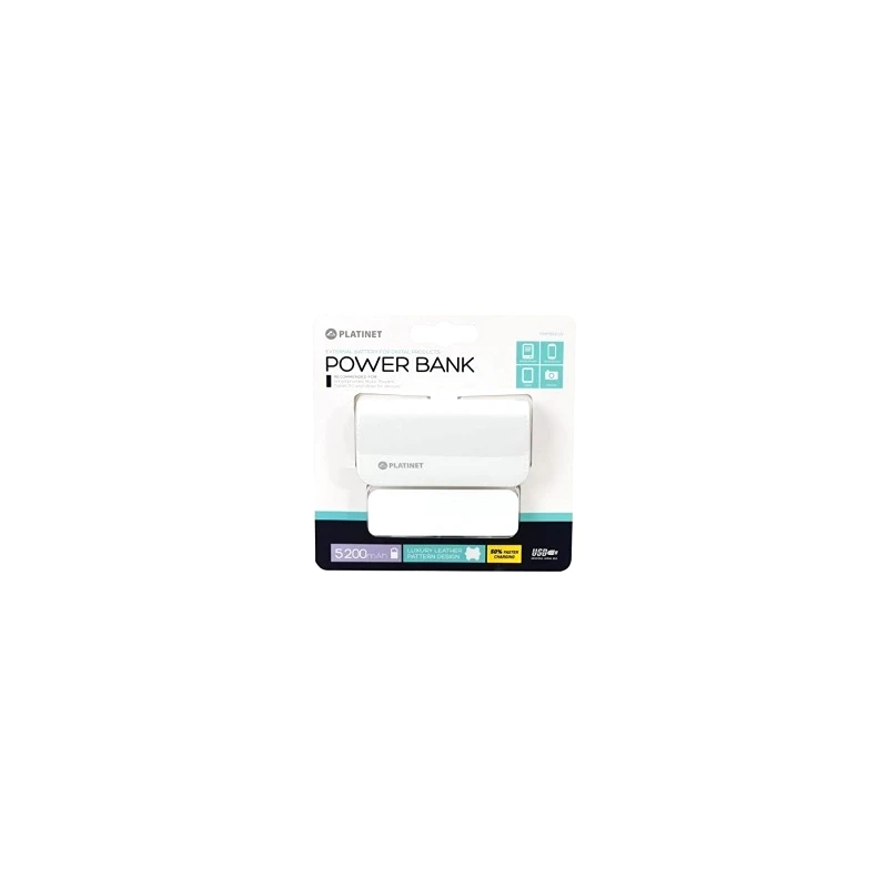 Platinet Platinet Power Bank Δερματινο 5200Mah Λευκο Καλώδιο Microusb [ (OMO10054W)