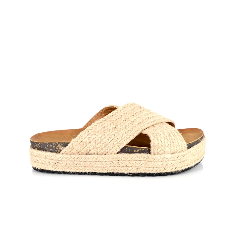 Malesa Γυναικείο Flatform Χιαστί με Ψάθα Beige