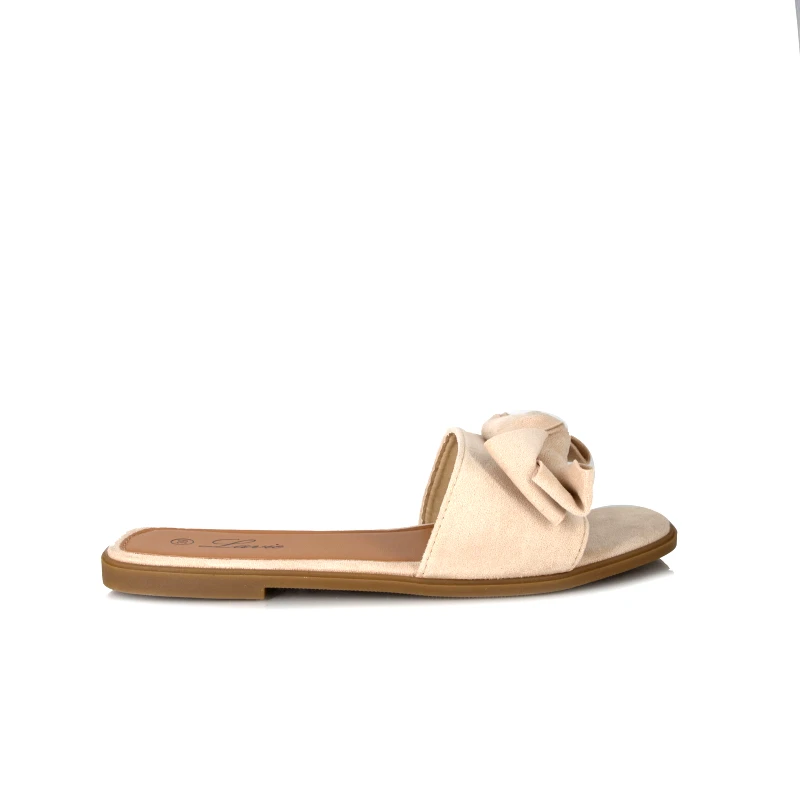 Malesa Γυναικείο Flat Σανδάλι Suede με Φιόγκο Beige