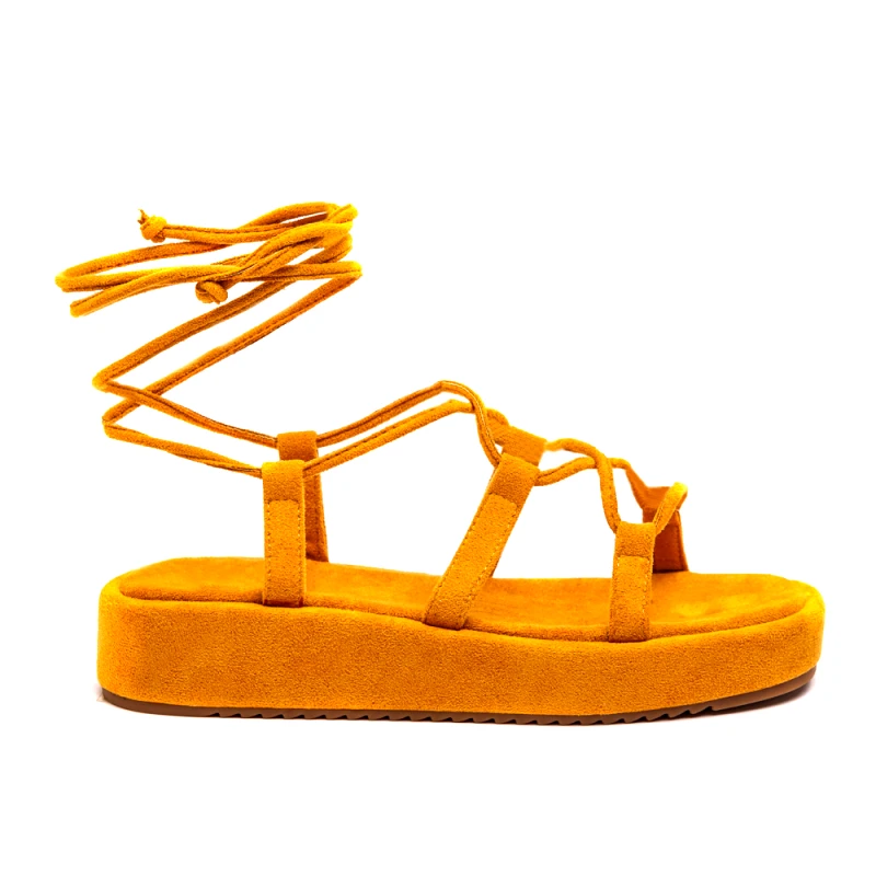 Malesa Γυναικείο Flatform Suede με Λουράκια Camel
