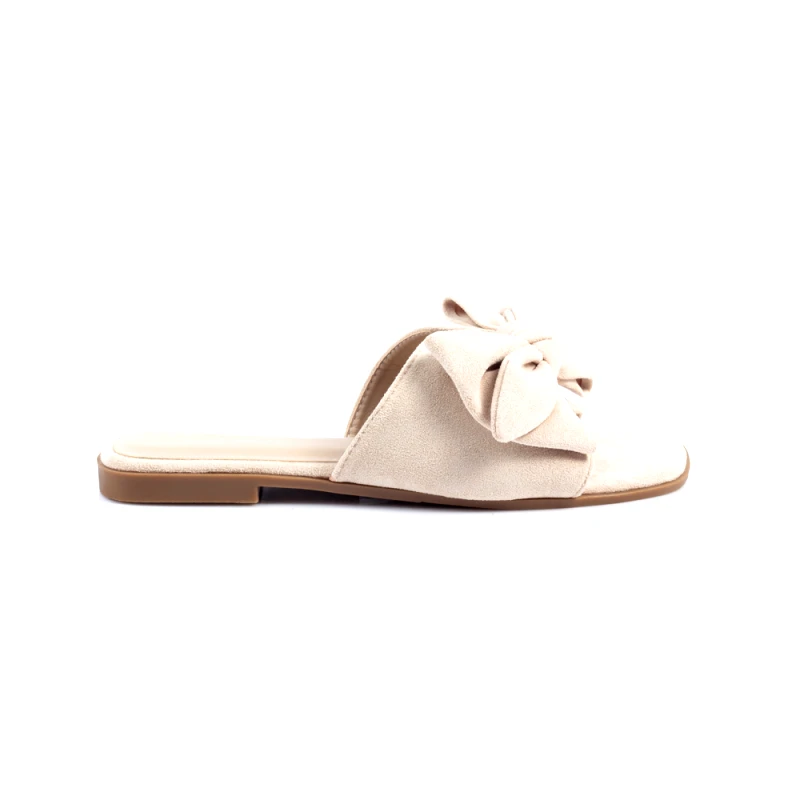 Malesa Γυναικείο Flat Σανδάλι Suede με Φιόγκο Beige