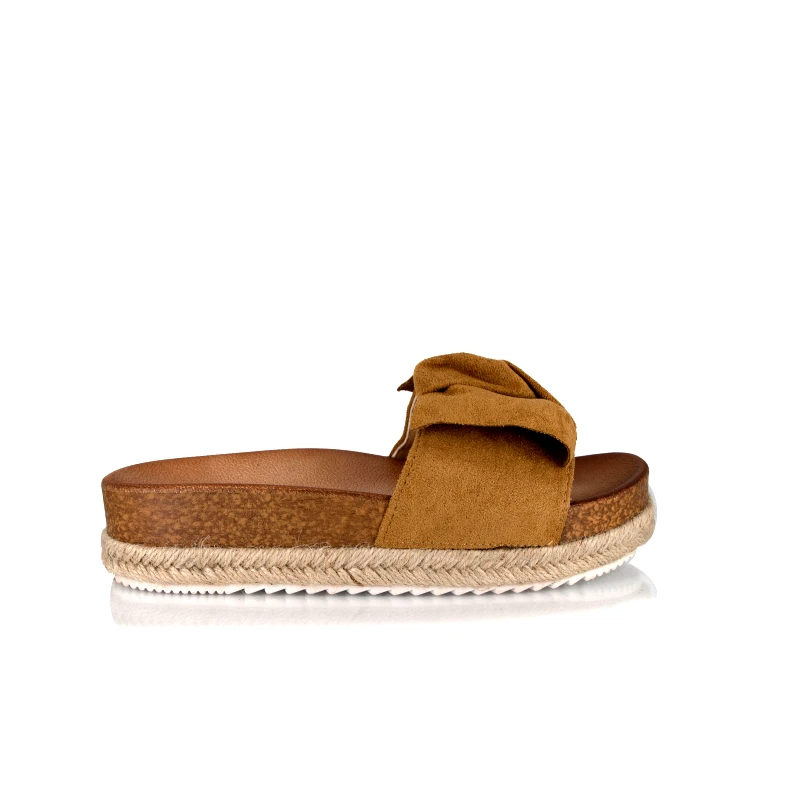 Malesa Γυναικείο Flatform Suede με Φιόγκο Camel