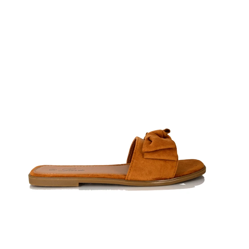 Malesa Γυναικείο Flat Σανδάλι Suede με Φιόγκο Camel