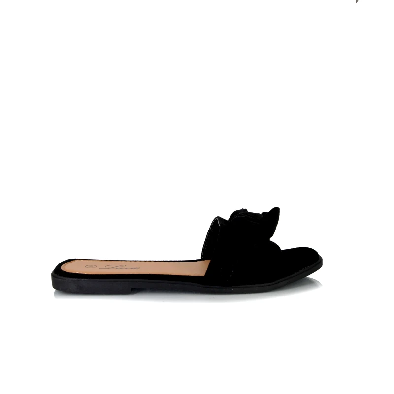 Malesa Γυναικείο Flat Σανδάλι Suede με Φιόγκο Black