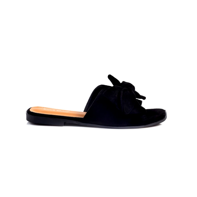 Malesa Γυναικείο Flat Σανδάλι Suede με Φιόγκο Black