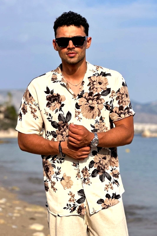 BEN TAILOR Ανδρικό πουκάμισο Serenity floral Εκρού