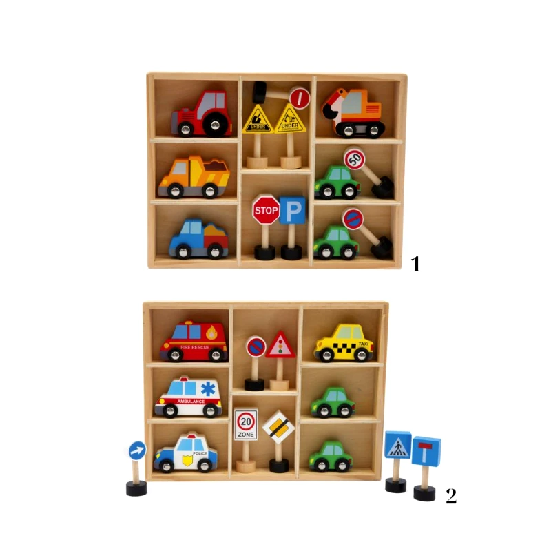 Wood' N Play Wood’ N Play Ξύλινο Σετ με Αυτοκίνητα και Οδικές Πινακίδες (2 Σχέδια)