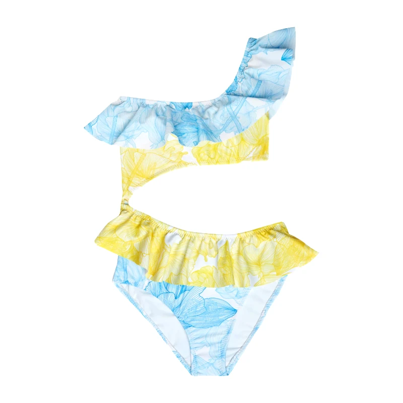 MARIE RAXEVSKY GIRL'S ONE PIECE CUT OUT FLOWERS BLUE