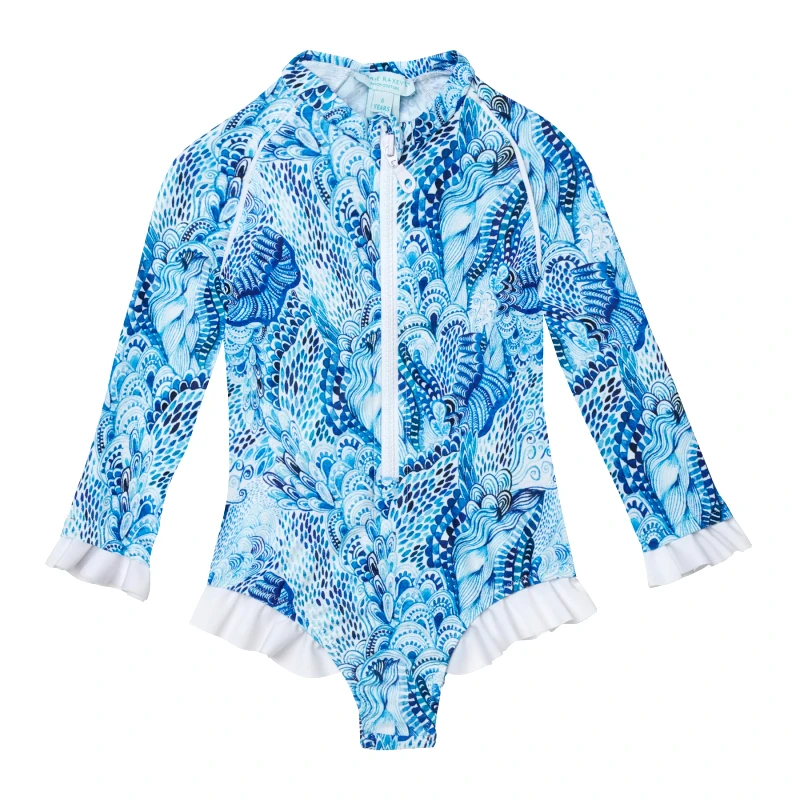 MARIE RAXEVSKY GIRL'S ONE PIECE LONG SLEEVE RUFFLES WAVES