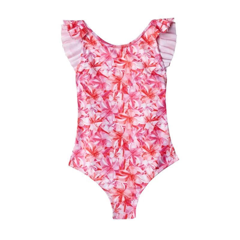 MARIE RAXEVSKY GIRL'S ONE PIECE PLEATED HIBISCUS