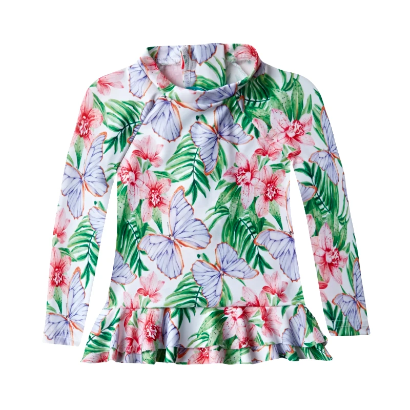MARIE RAXEVSKY GIRL'S RASHGUARD RUFFLED BUTTERFLIES