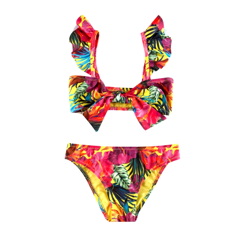 MARIE RAXEVSKY GIRL'S TIE KNOT BIKINI TROPICAL